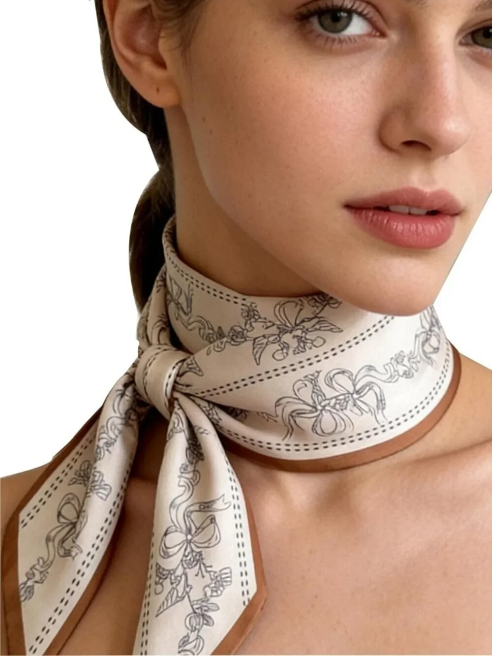 Women's White Black Line Flower Khaki  Elegant Oblique Angle Scarves Bag Scarfs